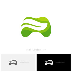 Nature Joystick Game Logo Concept Template Design Vector. Game with Leaf Logo Symbol - Vector © Top Studio