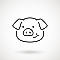 Pig line icon. logo Piglet face with smile in outline style. Icon of Cartoon pig head with smile. Chinese New Year 2019. Zodiac. Chinese traditional Design, decoration Vector illustration.