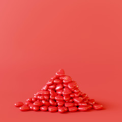 Hearts on red background. Valentine concept. 3d rendering