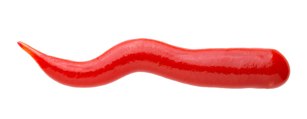 Closeup of tasty red ketchup tomato sauce isolated on white background