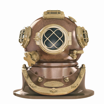 Old fashioned diving helmet isolated on white 04 WW2  USA 3d illustration