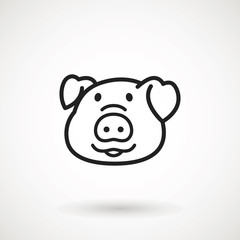 Pig line icon. logo Piglet face with smile in outline style. Icon of Cartoon pig head with smile. Chinese New Year 2019. Zodiac. Chinese traditional Design, decoration Vector illustration.