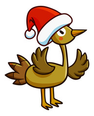 Funny and cute turkey wearing Santa's hat for christmas - vector.