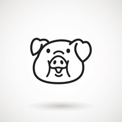 Pig line icon. logo Piglet face with smile in outline style. Icon of Cartoon pig head with smile. Chinese New Year 2019. Zodiac. Chinese traditional Design, decoration Vector illustration.