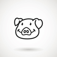 Pig line icon. logo Piglet face with smile in outline style. Icon of Cartoon pig head with smile. Chinese New Year 2019. Zodiac. Chinese traditional Design, decoration Vector illustration.