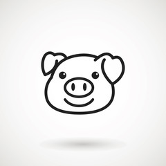 Pig line icon. logo Piglet face with smile in outline style. Icon of Cartoon pig head with smile. Chinese New Year 2019. Zodiac. Chinese traditional Design, decoration Vector illustration.