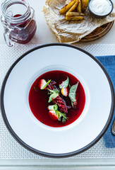 Cold summer soup. Beetroot soup - Image