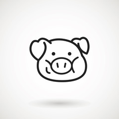 Pig line icon. logo Piglet face with smile in outline style. Icon of Cartoon pig head with smile. Chinese New Year 2019. Zodiac. Chinese traditional Design, decoration Vector illustration.