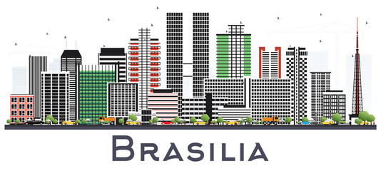 Brasilia Brazil City Skyline with Gray Buildings Isolated on White.