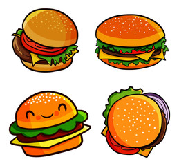 Funny and yummy hamburger set ready to eat - vector.
