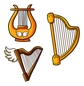 Cute and funny harp set for orchestra - vector.