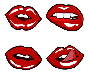Cute and funny sexy red woman lip set - vector.