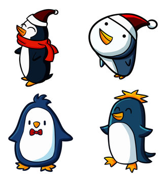 Funny and cute penguin standing and smiling set - vector.