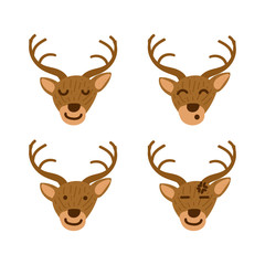 Deer emoticon or emoji set in children book style illustration