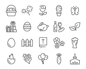 set of spring icons, such as easteregg, flower, blossom, summer, rabbit, harvest