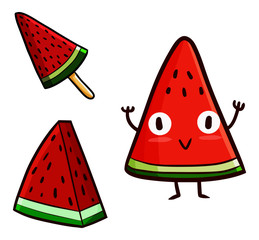 Funny and cute watermelon set - vector.