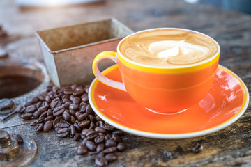 Hot coffee in the ceramic cup in the morning time