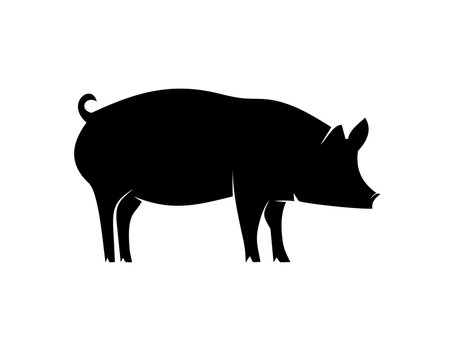 Pig animal black icon silhouette isolated on white background. Wild boar symbol of Chinese New Year 2019. Vector 
