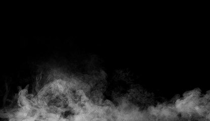 Fototapeta na wymiar Fog and mist effect on isolated black background for text or space 