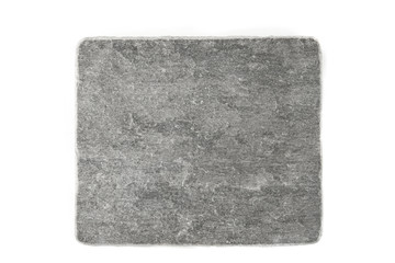 Slate tile isolated on white background. Grey stone brick plate frame top view.