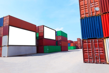 Container shipping for Logistic Import Export business and Industrial . empty white billboard .Blank space for text and images.