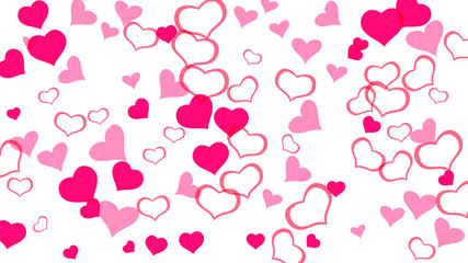 Red hearts of confetti are flying. Red on White background Vector. Spring background. Part of the design of wallpaper, textiles, packaging, printing, holiday invitation for Valentine's Day.