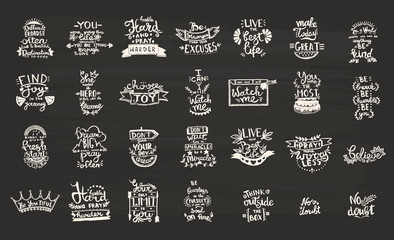Vector Chalkboard phrase handwriting calligraphy. Black and white engraved ink art. solated quotes illustration element.