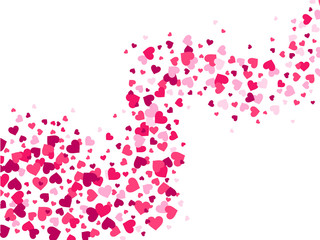 Obraz premium Hearts confetti wave. Love stream, scattering confetti splash flow and glamour romantic heart valentines vector background