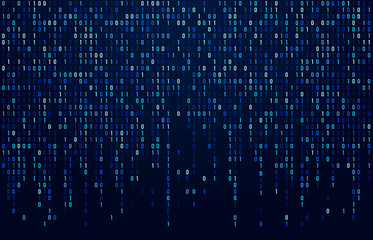 Binary code stream. Digital data codes, hacker coding and crypto matrix numbers flow. Digitally blue screen abstract vector background