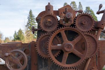 Old vintage close up of mechanical mainspring machine in Oregon