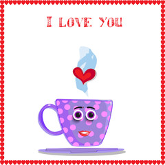 I love you card with cute lilac mug with girl's face