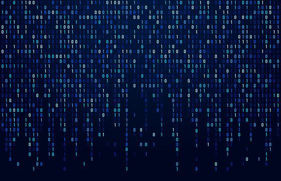 Binary Code Stream. Digital Data Codes, Hacker Coding And Crypto Matrix Numbers Flow. Digitally Blue Screen Abstract Vector Background