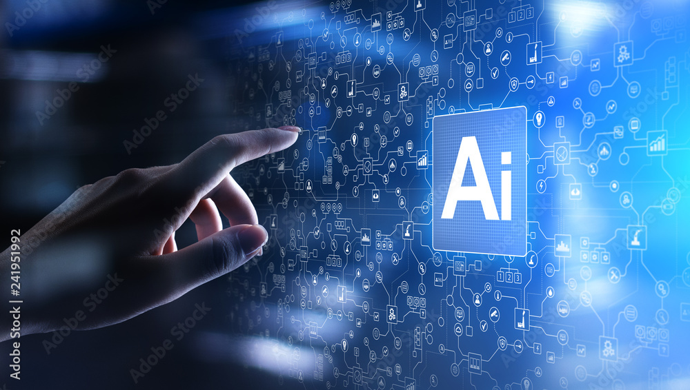 Poster ai artificial intelligence, machine learning, big data analysis and automation technology in busines