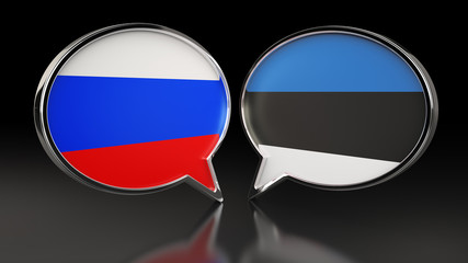 Russia and Estonia flags with Speech Bubbles. 3D illustration