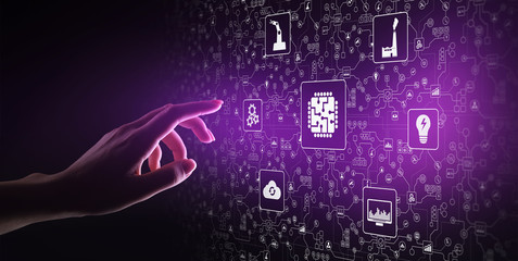 Microchip, artificial intelligence, automation and internet of things, IOT, Digital integration. Business internet and technology concept.