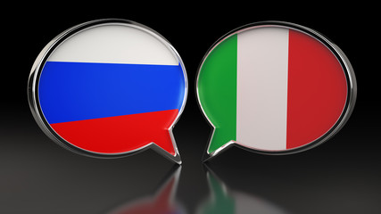 Obraz premium Russia and Italy flags with Speech Bubbles. 3D illustration