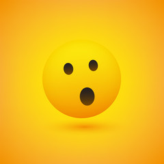 Surprised Face Emoji with Open Eyes - Simple Emoticon on Yellow Background - Vector Design Illustration 
