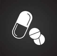 Pills icon on black background for graphic and web design, Modern simple vector sign. Internet concept. Trendy symbol for website design web button or mobile app