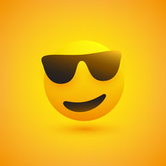 Smiling Emoji with Sunglasses on Yellow Background - Vector Design 