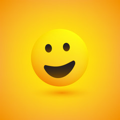 Smiling Emoji - Simple Happy Emoticon with Open Eyes on Yellow Background - Vector Design 