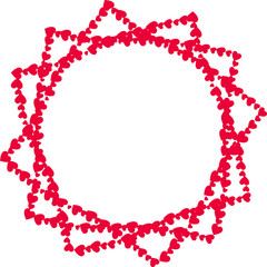 red border photo frame made of hearts in shape of star on white background isolated.