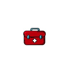 First aid kit box flat object. Medicine chest with white cross. Healthcare flat vector illustration