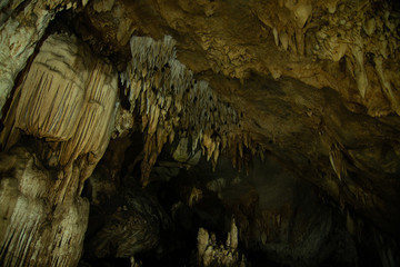 Stalactite rock formations in Lawa Cave. Kanchanaburi province, Thailand. © Art789