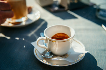 Italian espresso on a cafe table 