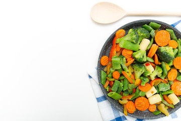 Frozen vegetables in a plastic bag. Healthy food storage concept.