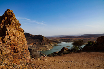 expanse, distance, panorama, walk, rest, travel, morning, mountains, river, sky