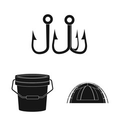 Vector illustration of fish and fishing logo. Set of fish and equipment vector icon for stock.