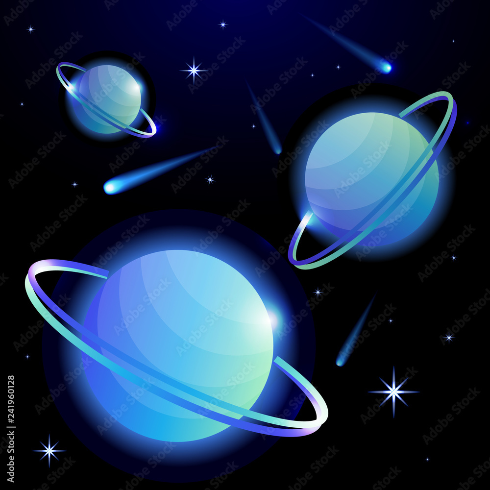Wall mural fantastic space background with planets with ring, stars and comets. astronomy and space, celestial 