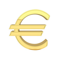 3D render of currency symbol, metallic, gold color.