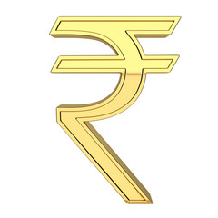 3D render of currency symbol, metallic, gold color.